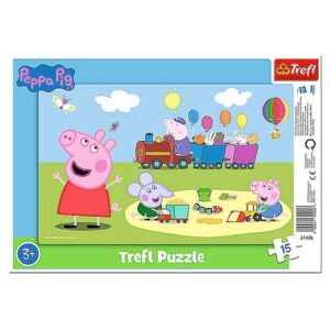 Puzzle 15 elementów Ramkowe - Wesoły pociąg Świnka Peppa