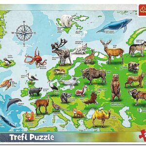 Puzzle ramkowe 25 elementów - Mapa Europy ze zwierzętami