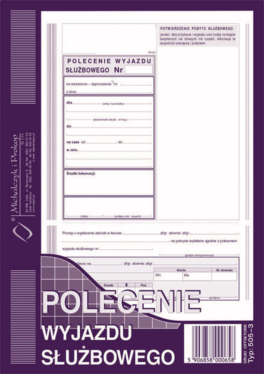Druk offsetowy Michalczyk i Prokop Polecenie wyjazdu służbowego A5 40k. (505-3) 3 Druk offsetowy Michalczyk i Prokop Polecenie wyjazdu służbowego A5 40k. (505-3) - obrazek 3